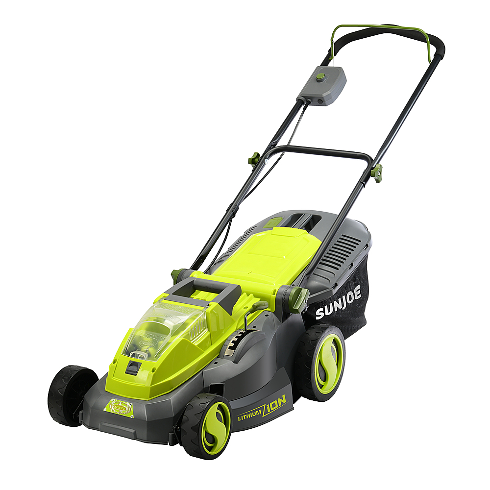 Angle View: Sun Joe - iON16LM 40-Volt iONMAX Cordless Brushless Lawn Mower Kit | 16-Inch | W/ 4.0-Ah Battery and Charger - Green