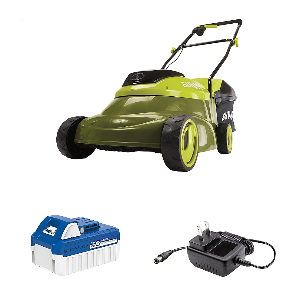 Angle View: Sun Joe - 24V-MJ14C 24-Volt iON+ Cordless Push Lawnmower Kit | 14-inch | W/ 4.0-Ah Battery and Charger - Green