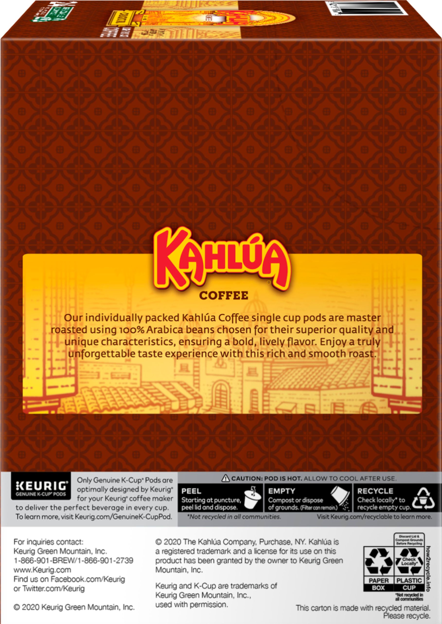 Kahlua Single Serve Coffee K Cup Pods Arabica Carton Of 24