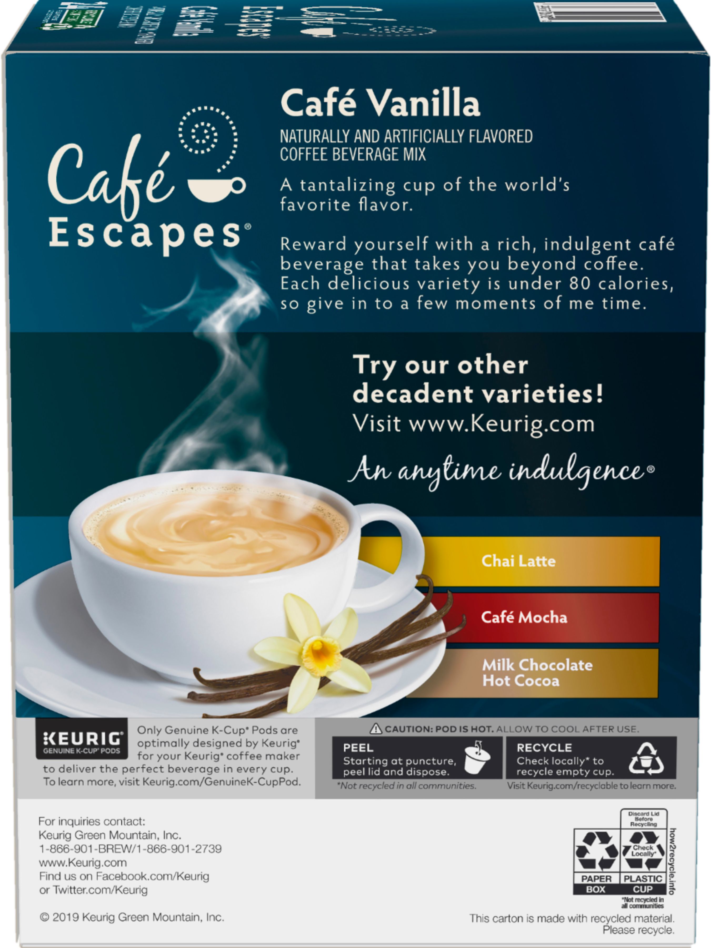 Cafe Escapes Keurig Hot Coffee Beverage Mix, Chai Latte, K-Cup Pods - 24 pack, 0.49 oz pods