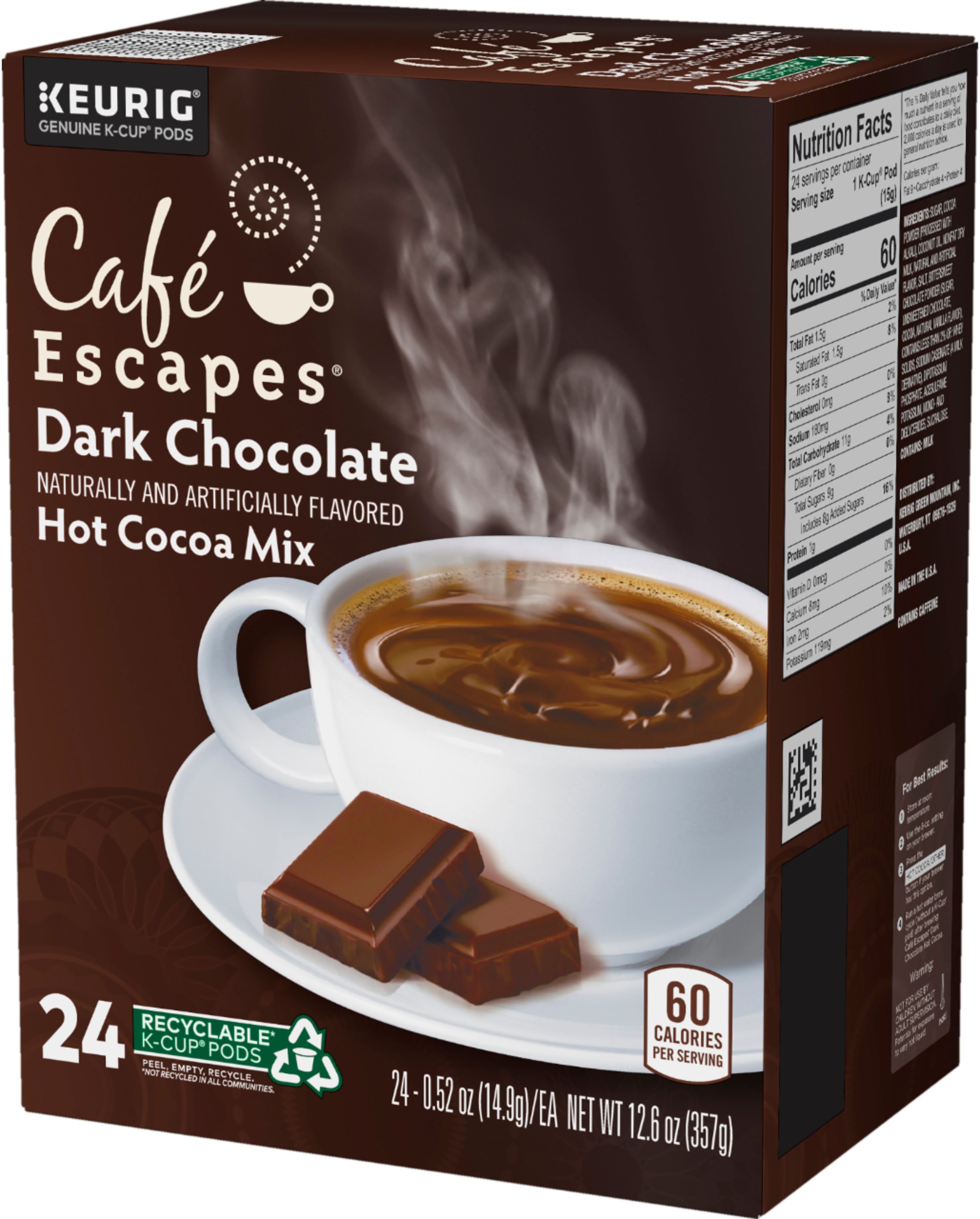 Cafe Escapes Dark Chocolate Hot Cocoa K-cups - 24 count
