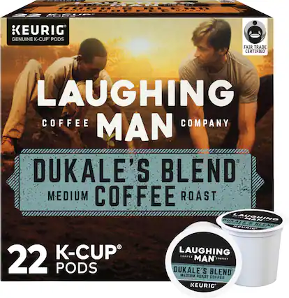 Front. Laughing Man - Dukale's Blend K-Cup Pods, 22 Count.