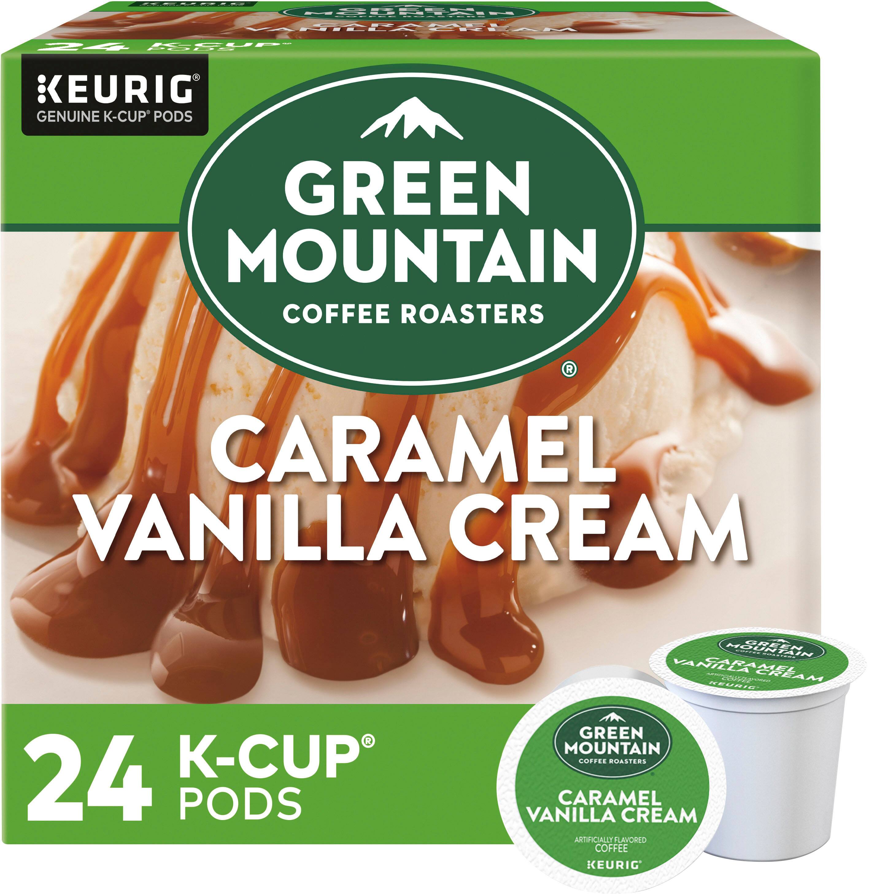 Angle. Green Mountain Coffee - Coffee Roasters Caramel Vanilla Cream Coffee, Keurig Single-Serve K-Cup pods, Light Roast, 24 Count.