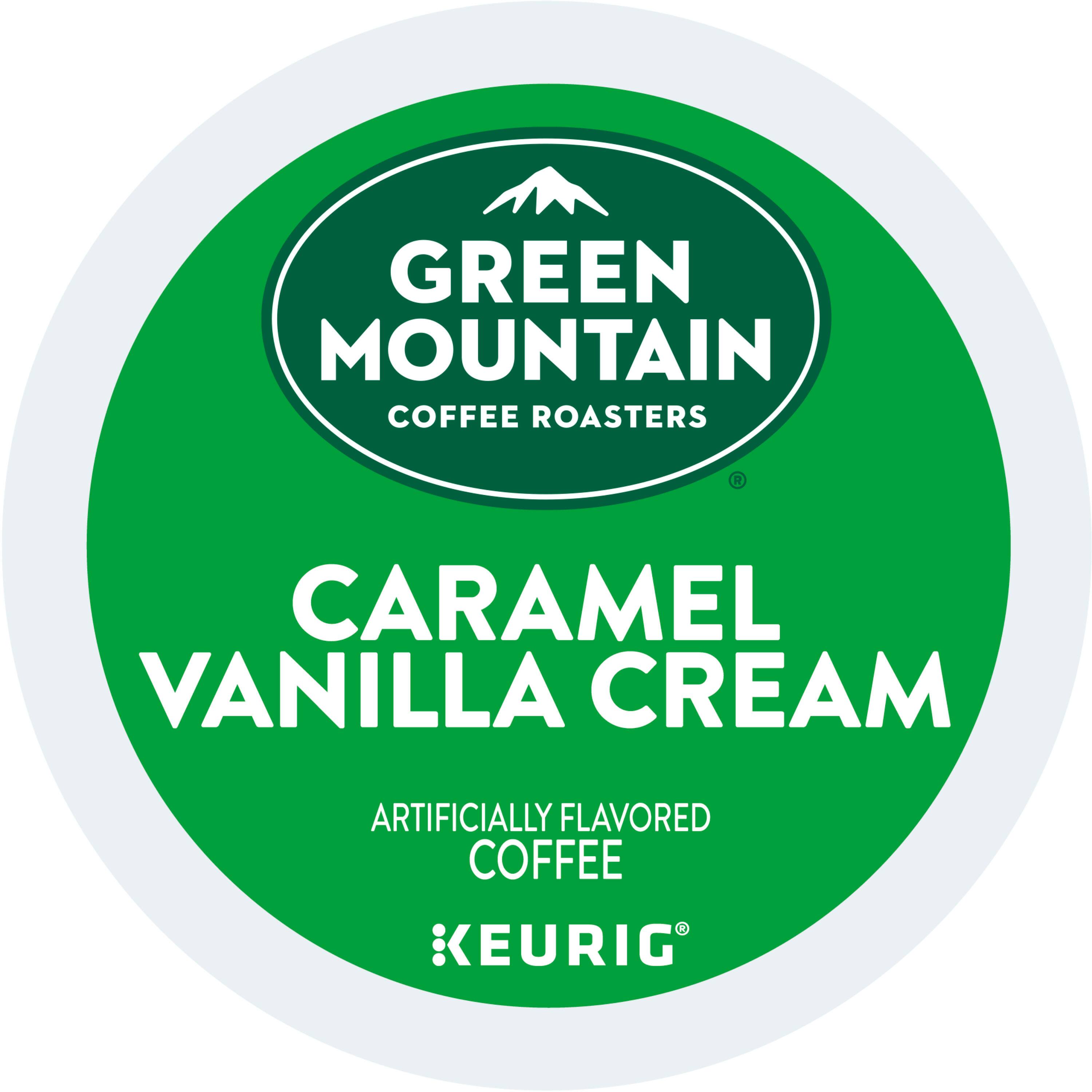 Left. Green Mountain Coffee - Coffee Roasters Caramel Vanilla Cream Coffee, Keurig Single-Serve K-Cup pods, Light Roast, 24 Count.