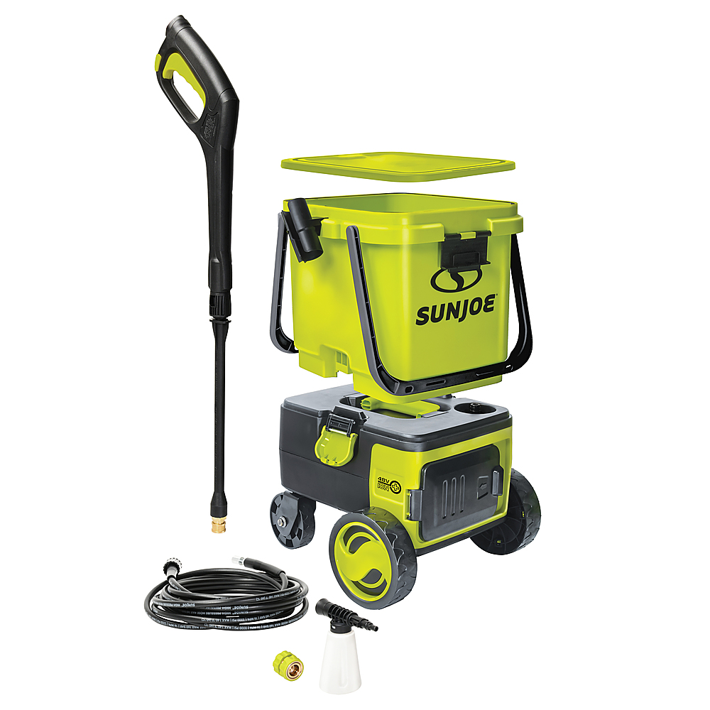 Left View: Sun Joe - 24-Volt  iON+ Electric Pressure Washer up to 1196 PSI at 1.0 GPM (2 x 4.0Ah Batteries and 1 x Dual Port Charger) - Green