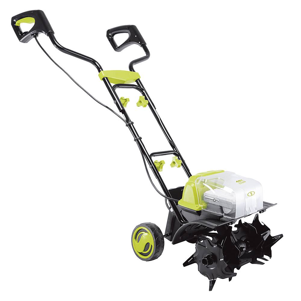 Left. Sun Joe - Cordless Garden Tiller/Cultivator Kit - Green & Black.