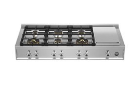 Bertazzoni - Professional Series 48” Gas Rangetop with 6 Brass Burners with Electric Griddle. - Stainless Steel - Front_Zoom