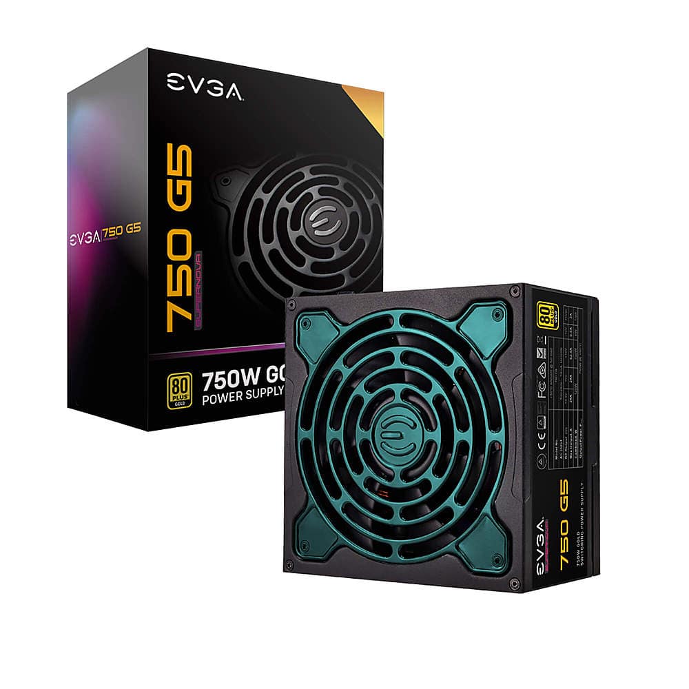 Front. EVGA - G5 Series 750W ATX12V/ EPS12V 80 Plus Gold Fully Modular Power Supply.
