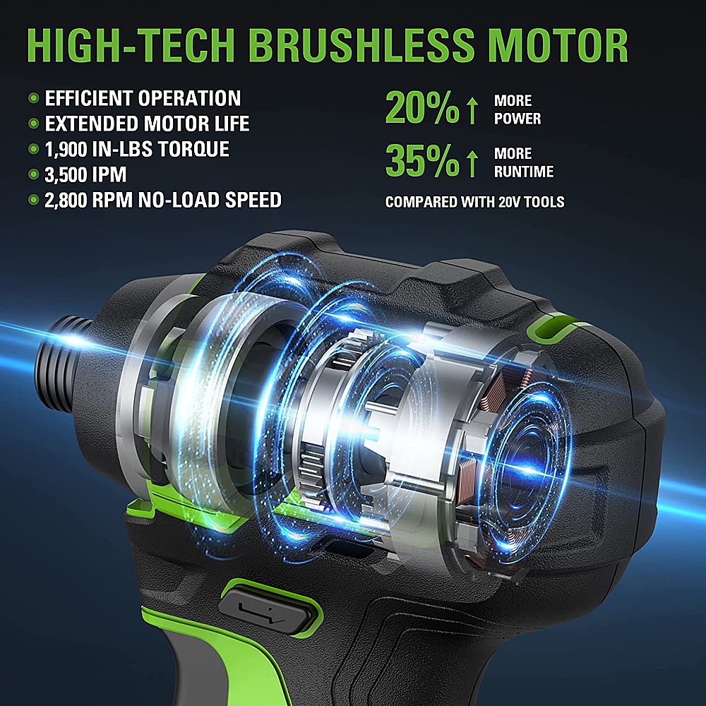 Angle View: Greenworks - 24-Volt Cordless Brushless 1/4" Impact Driver (2 x 1.5Ah USB Batteries and Charger Included) - green