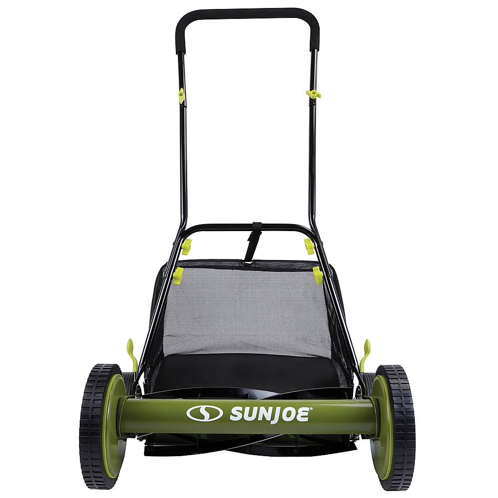 Front. Sun Joe - Manual Reel 18-Inch Push Lawn Mower with Grass Collection Bag - Green.