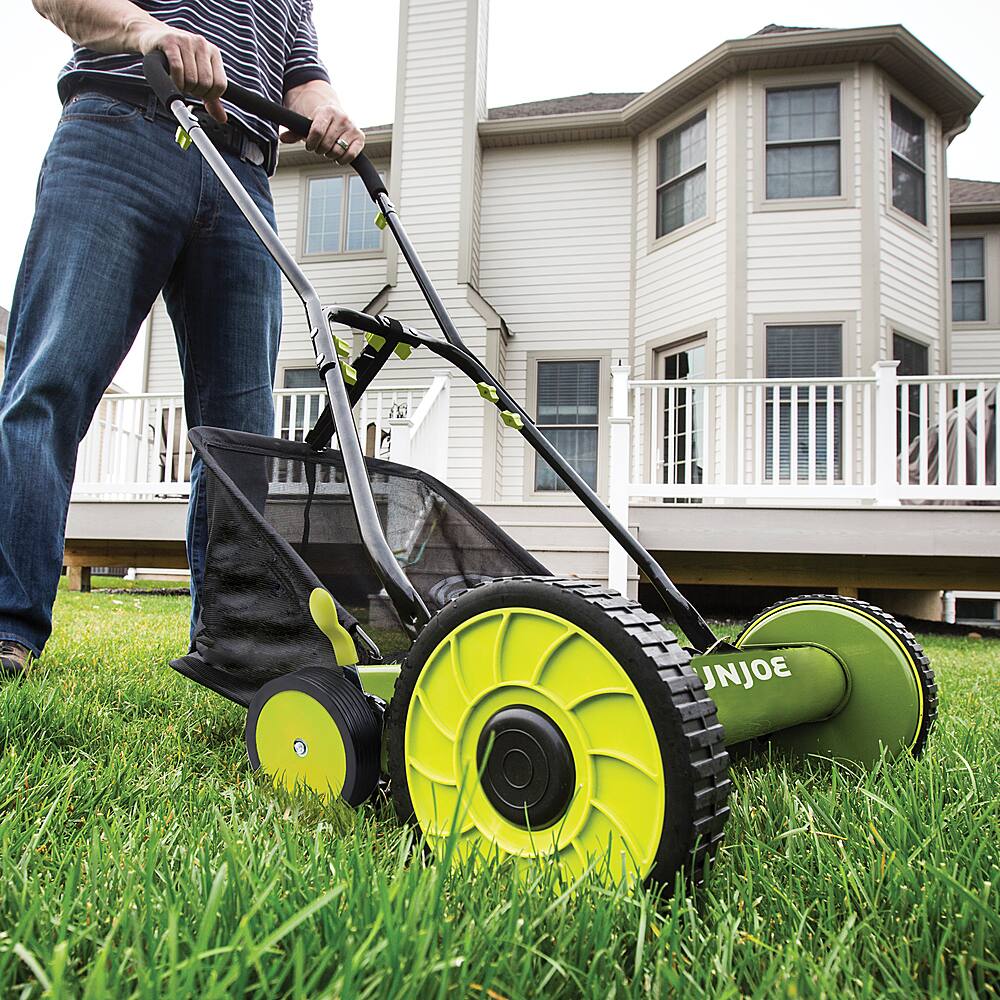 Alt View 15. Sun Joe - Manual Reel 18-Inch Push Lawn Mower with Grass Collection Bag - Green.