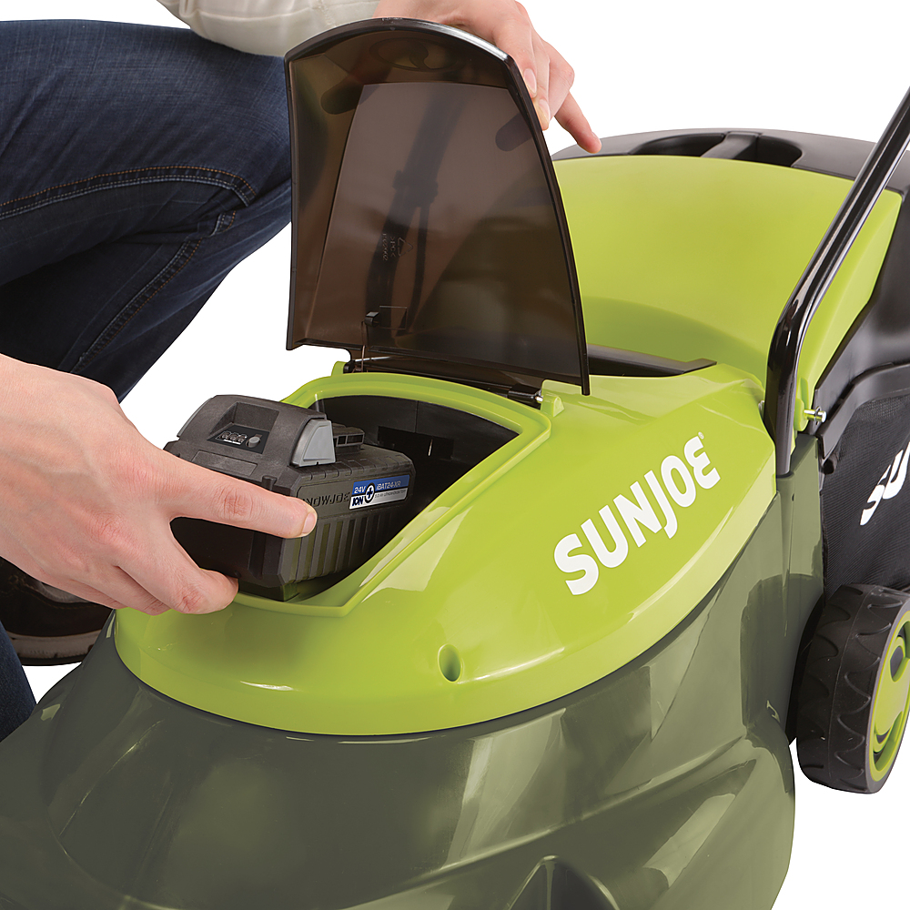 Angle View: Sun Joe - MJ24C-14-XR 24-Volt iON+ Cordless Brushless Lawn Mower Kit | 14-Inch | W/ 5.0-Ah Battery and Charger - Green