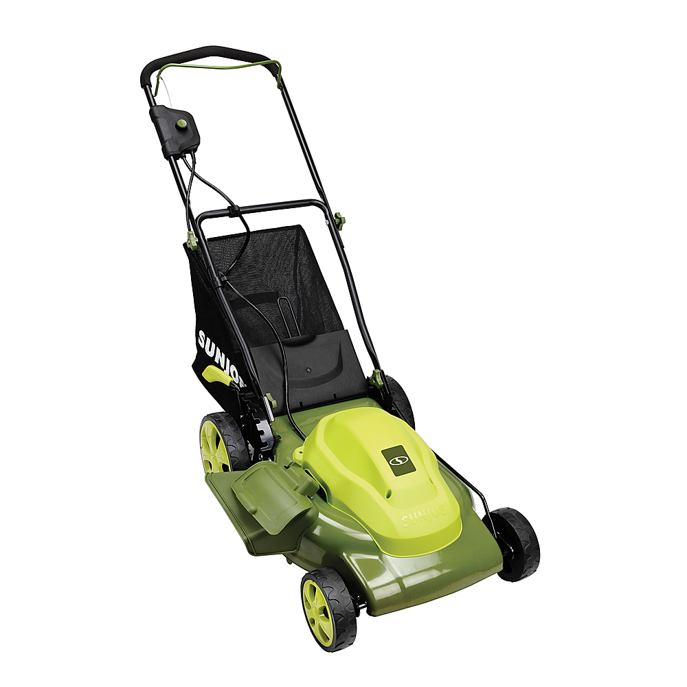 Left View: Sun Joe - 12.0Ah Plug-in 20-Inch Push Lawn Mower with Grass Collection Bag - Green