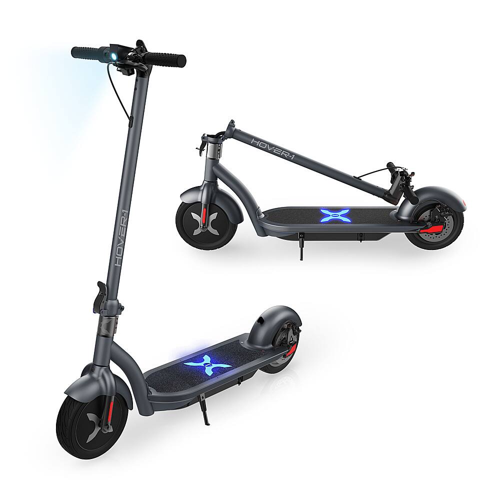 Left. Hover-1 - Alpha Foldable Electric Scooter w/12 mi Max Operating Range & 17.4 mph Max Speed - Gray.