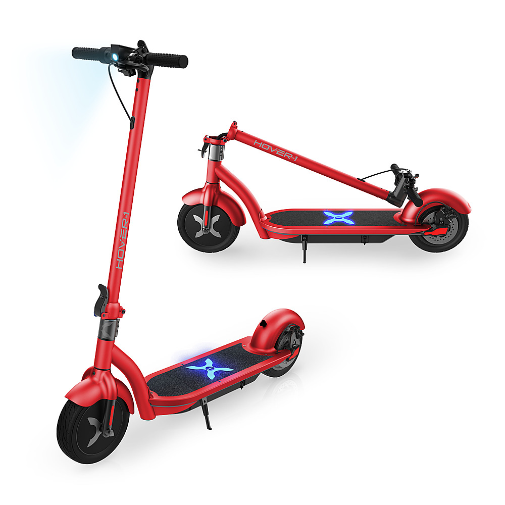 Left View: Hover-1 - Alpha Foldable Electric Scooter w/12 mi Max Operating Range & 17.4 mph Max Speed - Red