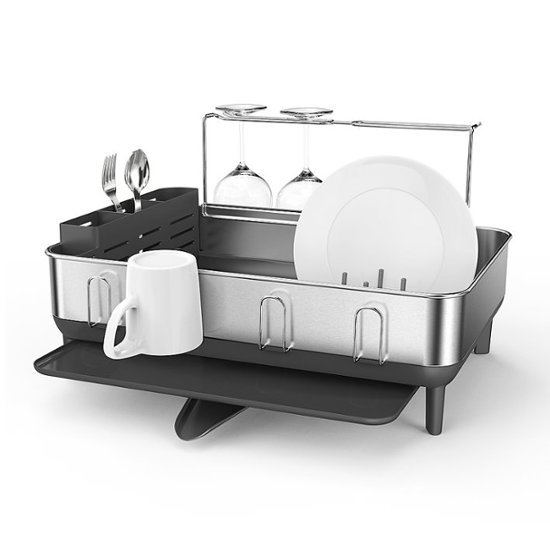 Grey Plastic KT1179 simplehuman Kitchen Compact Steel Frame Dish Rack with Swivel Spout Fingerprint-Proof Stainless
