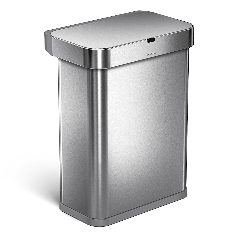 Angle. simplehuman - 58 Liter Rectangular Sensor Can with Voice and Motion Control - Brushed Stainless Steel.