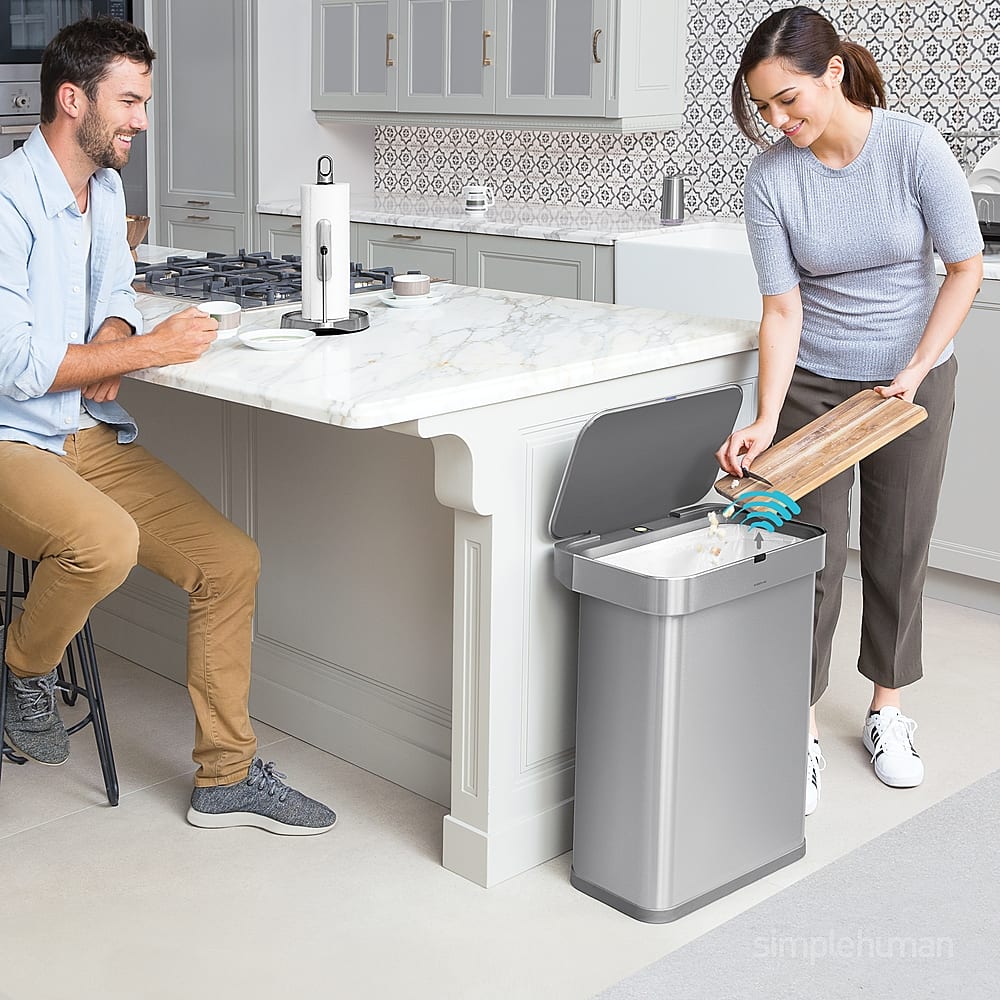 Alt View 16. simplehuman - 58 Liter Rectangular Sensor Can with Voice and Motion Control - Brushed Stainless Steel.