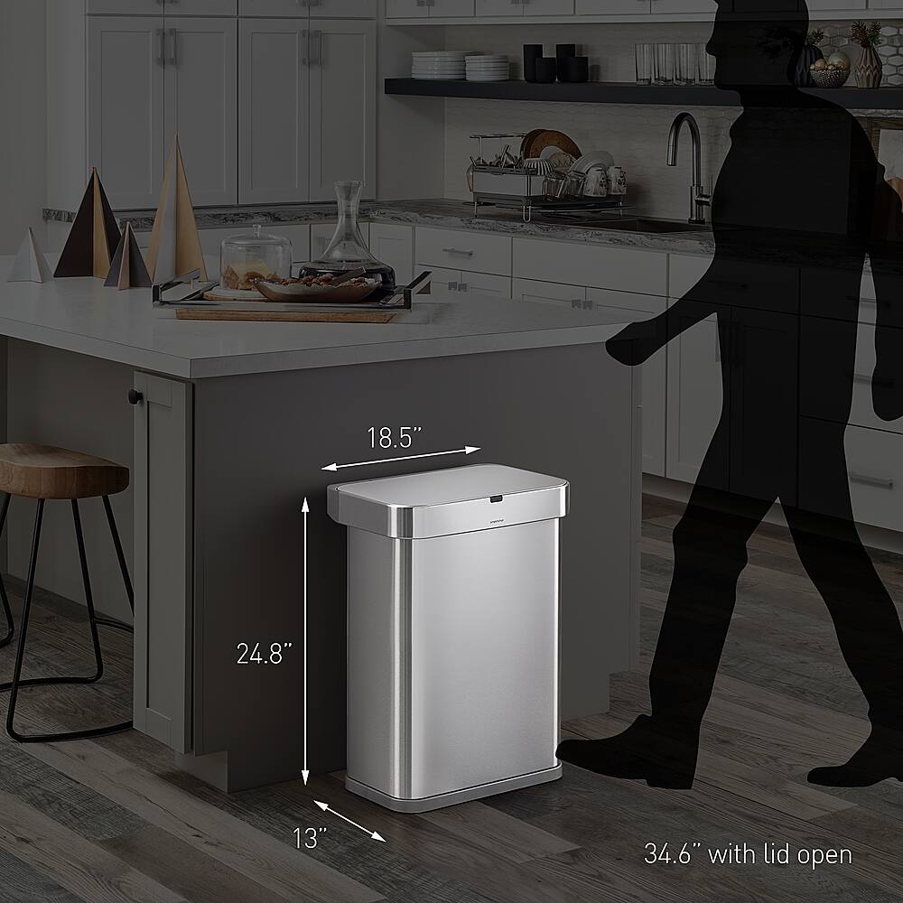 Alt View Zoom 17. simplehuman - 58 Liter Rectangular Sensor Can with Voice and Motion Control - Brushed Stainless Steel.
