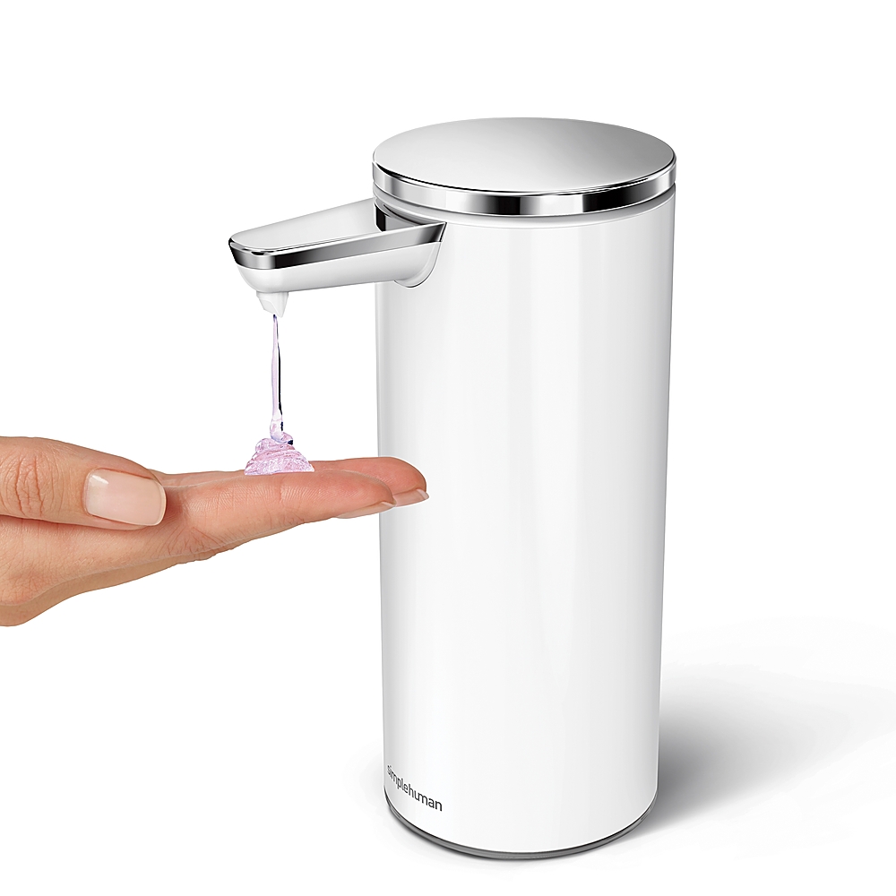 Left View: simplehuman - 9 oz. Touch-Free Rechargeable Sensor Liquid Soap Pump Dispenser - White Stainless Steel