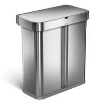 simplehuman - 58 Liter Dual Compartment Rectangular Sensor Can with Voice and Motion Control - Brushed Stainless Steel - Angle_Zoom