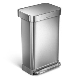 simplehuman - 45 Liter Rectangular Hands-Free Kitchen Step Trash Can with Soft-Close Lid - Brushed Stainless Steel - Angle_Zoom