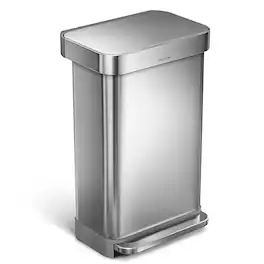 simplehuman - 45 Liter Rectangular Hands-Free Kitchen Step Trash Can with Soft-Close Lid - Brushed Stainless Steel