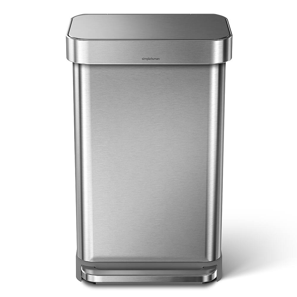 Alt View 11. simplehuman - 45 Liter Rectangular Hands-Free Kitchen Step Trash Can with Soft-Close Lid - Brushed Stainless Steel.