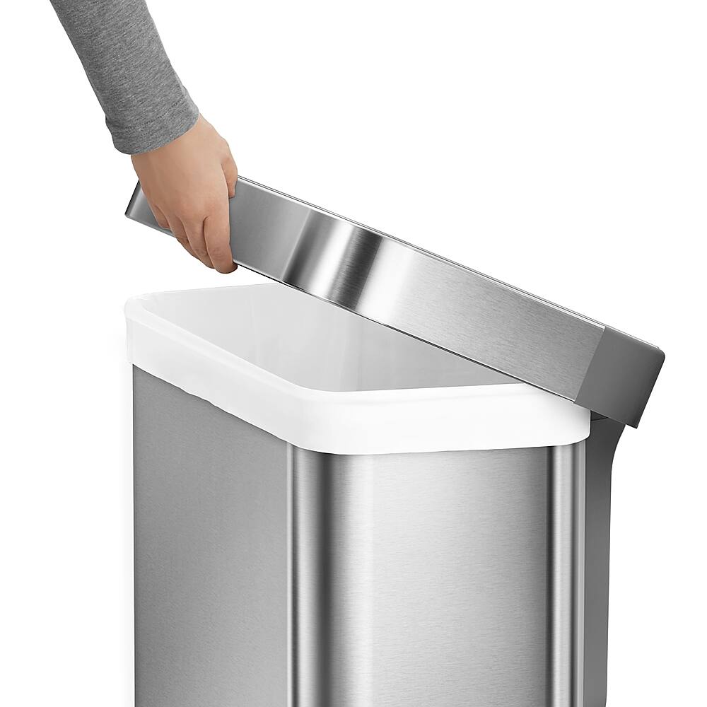 Alt View 15. simplehuman - 45 Liter Rectangular Hands-Free Kitchen Step Trash Can with Soft-Close Lid - Brushed Stainless Steel.