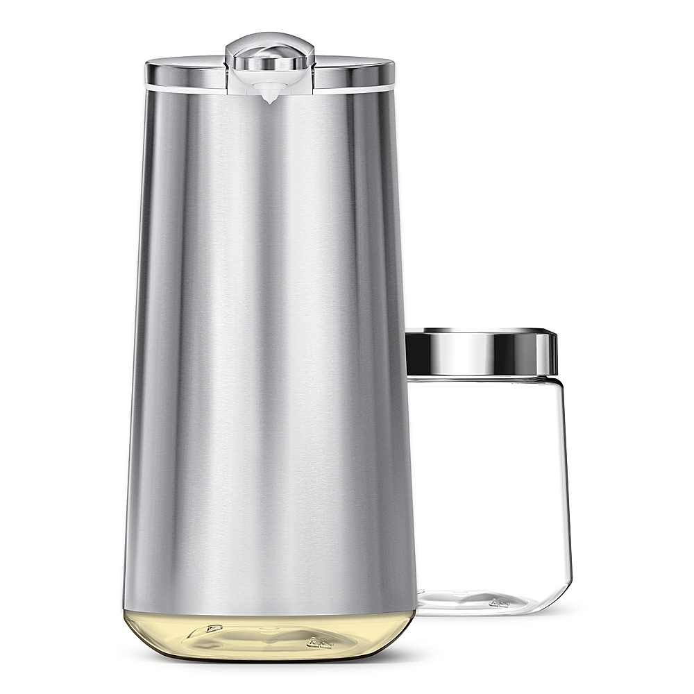 Left View: simplehuman 32 oz. Liquid Soap and Hand Sanitizer Sensor Pump Dispenser Max, Brushed Stainless Steel - Brushed