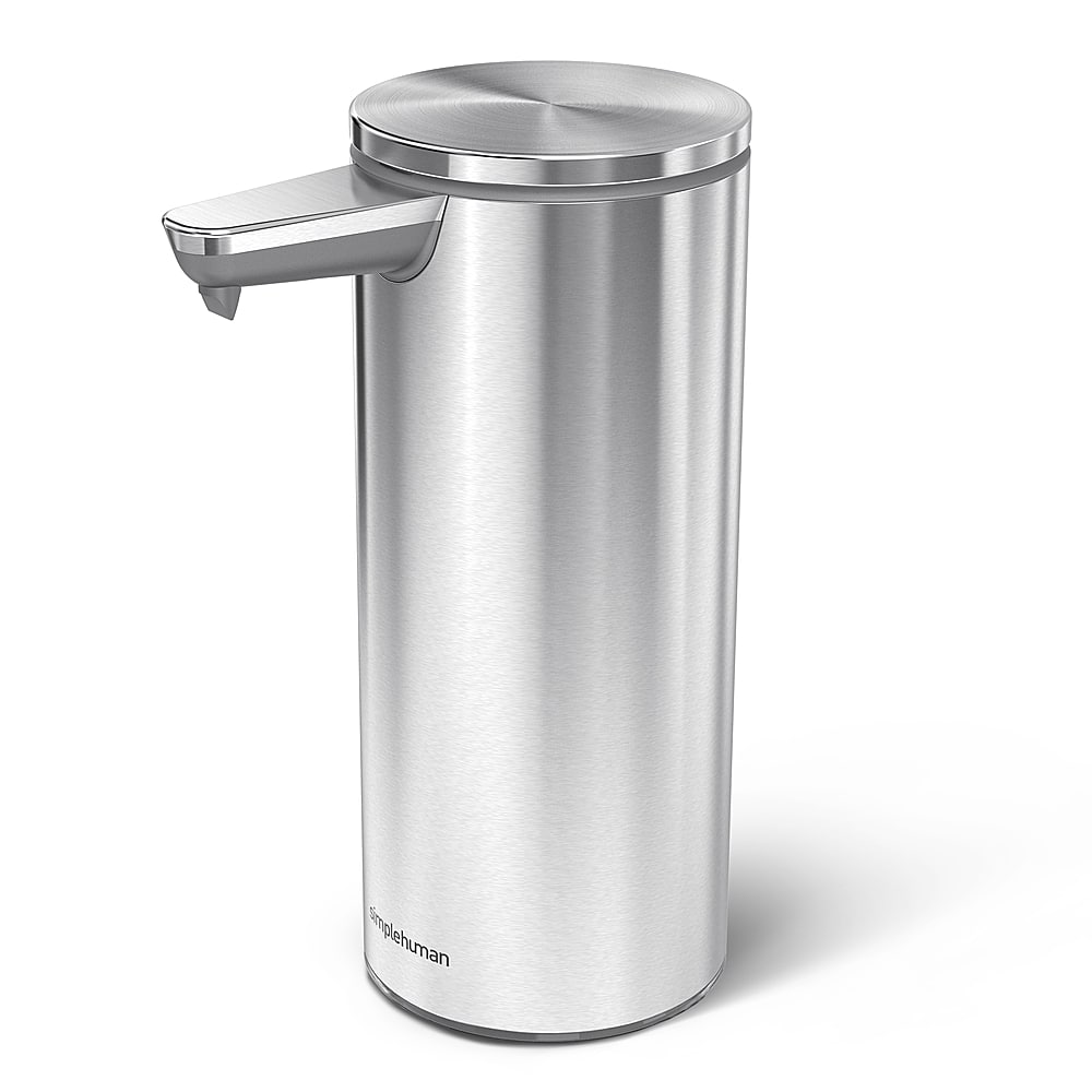 Angle. simplehuman - 9 oz. Touch-Free Rechargeable Sensor Liquid Soap Pump Dispenser - Brushed Stainless Steel.