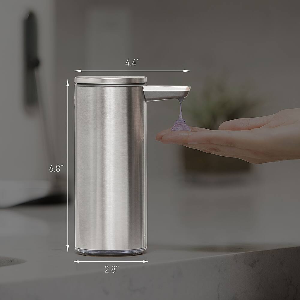 Alt View Zoom 16. simplehuman - 9 oz. Touch-Free Rechargeable Sensor Liquid Soap Pump Dispenser - Brushed Stainless Steel.