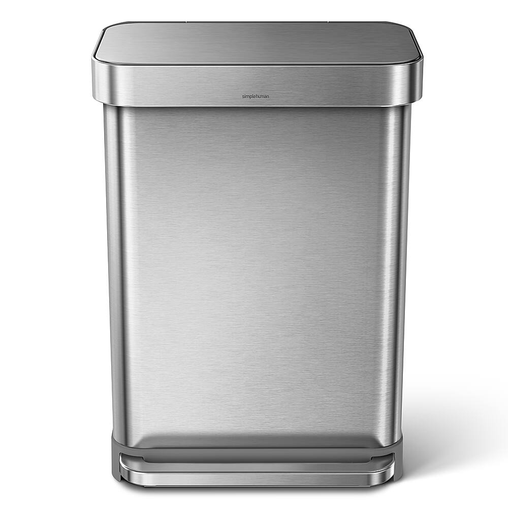Alt View 11. simplehuman - 55 Liter Rectangular Hands-Free Kitchen Step Trash Can with Soft-Close Lid - Brushed Stainless Steel.