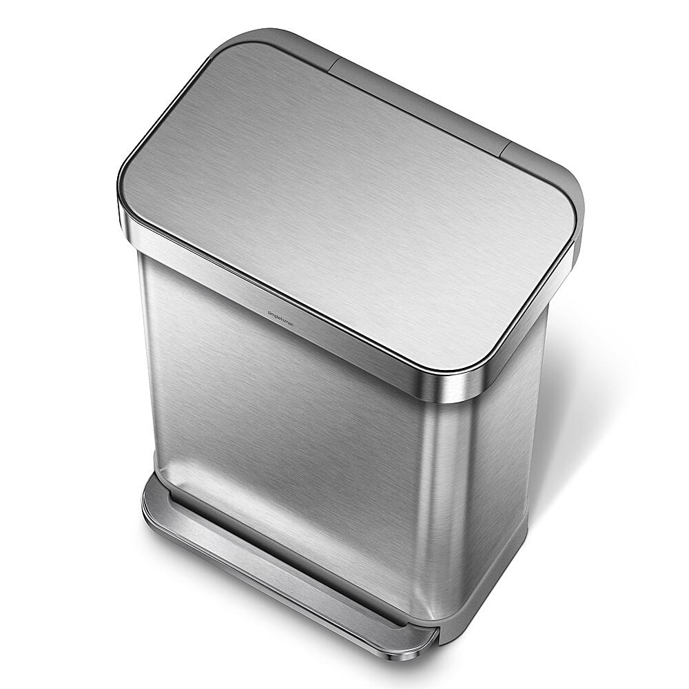 Alt View 12. simplehuman - 55 Liter Rectangular Hands-Free Kitchen Step Trash Can with Soft-Close Lid - Brushed Stainless Steel.