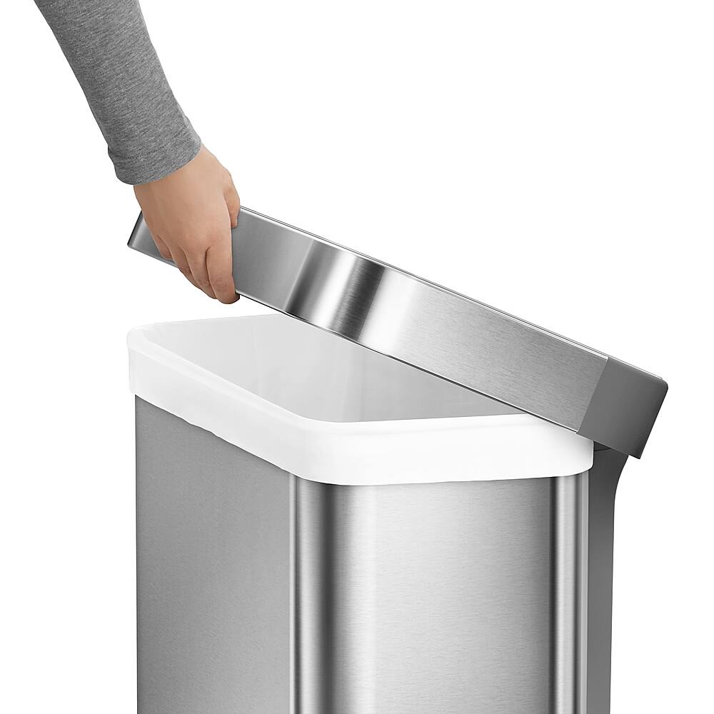 Alt View 15. simplehuman - 55 Liter Rectangular Hands-Free Kitchen Step Trash Can with Soft-Close Lid - Brushed Stainless Steel.