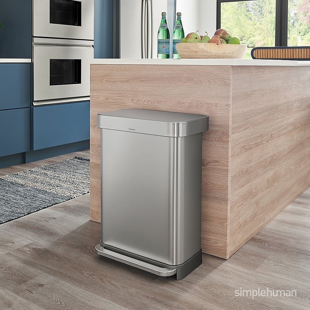 Alt View 18. simplehuman - 55 Liter Rectangular Hands-Free Kitchen Step Trash Can with Soft-Close Lid - Brushed Stainless Steel.