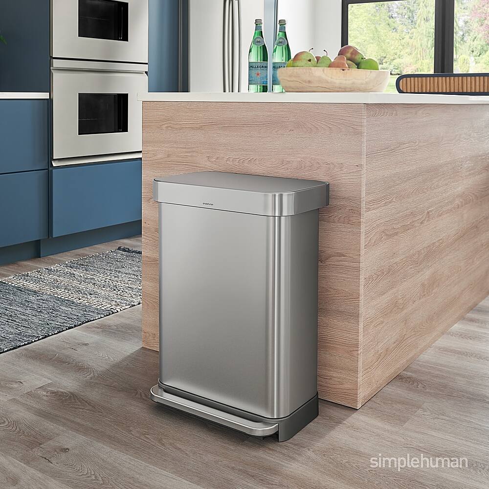 Alt View 18. simplehuman - 55 Liter Rectangular Hands-Free Kitchen Step Trash Can with Soft-Close Lid - Brushed Stainless Steel.