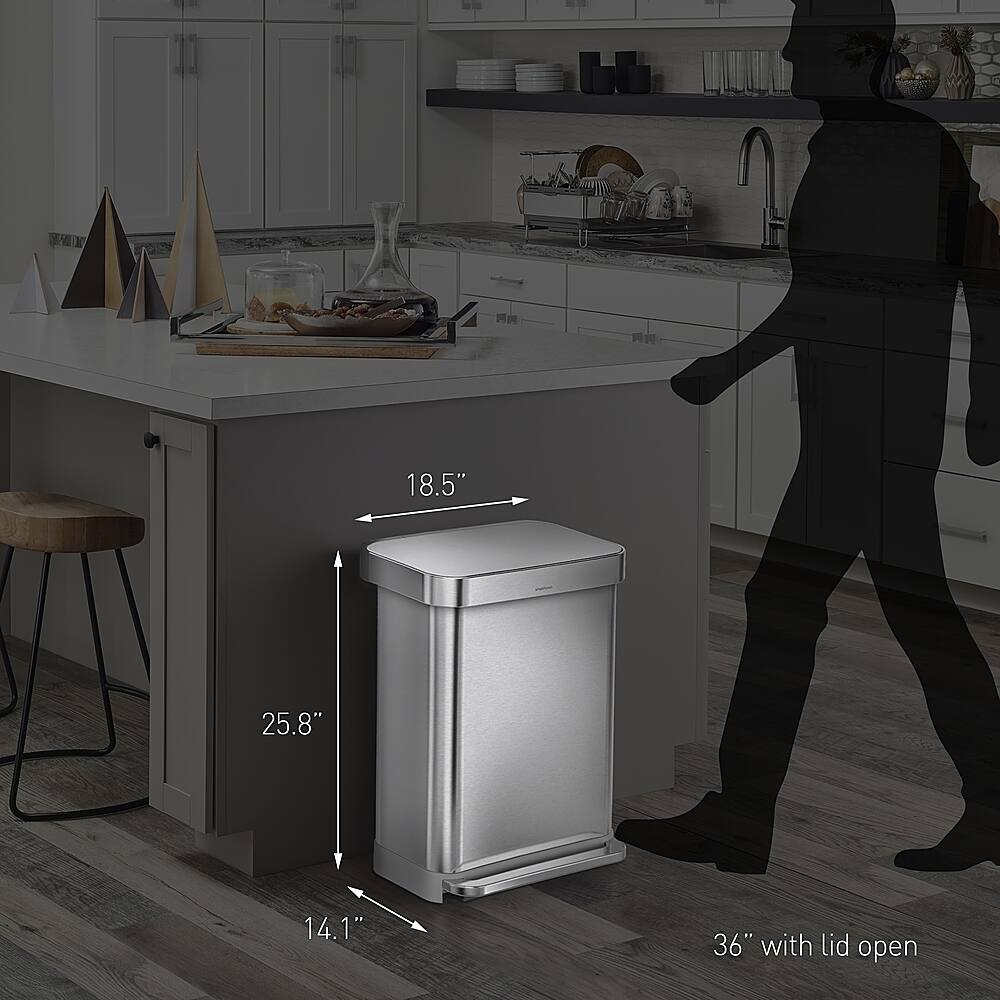 Alt View 19. simplehuman - 55 Liter Rectangular Hands-Free Kitchen Step Trash Can with Soft-Close Lid - Brushed Stainless Steel.