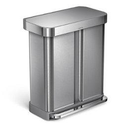 simplehuman - 58 L Rectangular Hands-Free Dual Compartment Recycling Kitchen Step Trash Can with Soft-Close Lid - Brushed Stainless Steel - Angle_Zoom