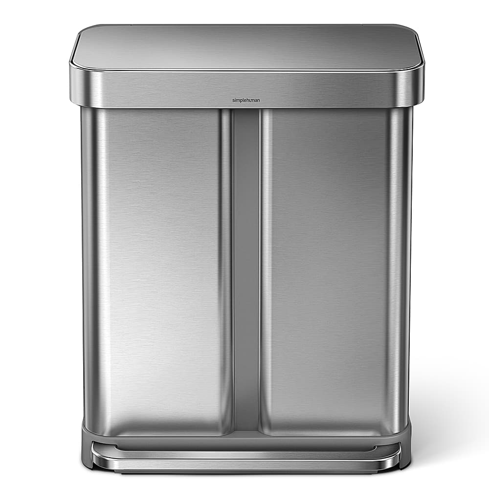 Alt View 11. simplehuman - 58 L Rectangular Hands-Free Dual Compartment Recycling Kitchen Step Trash Can with Soft-Close Lid - Brushed Stainless Steel.