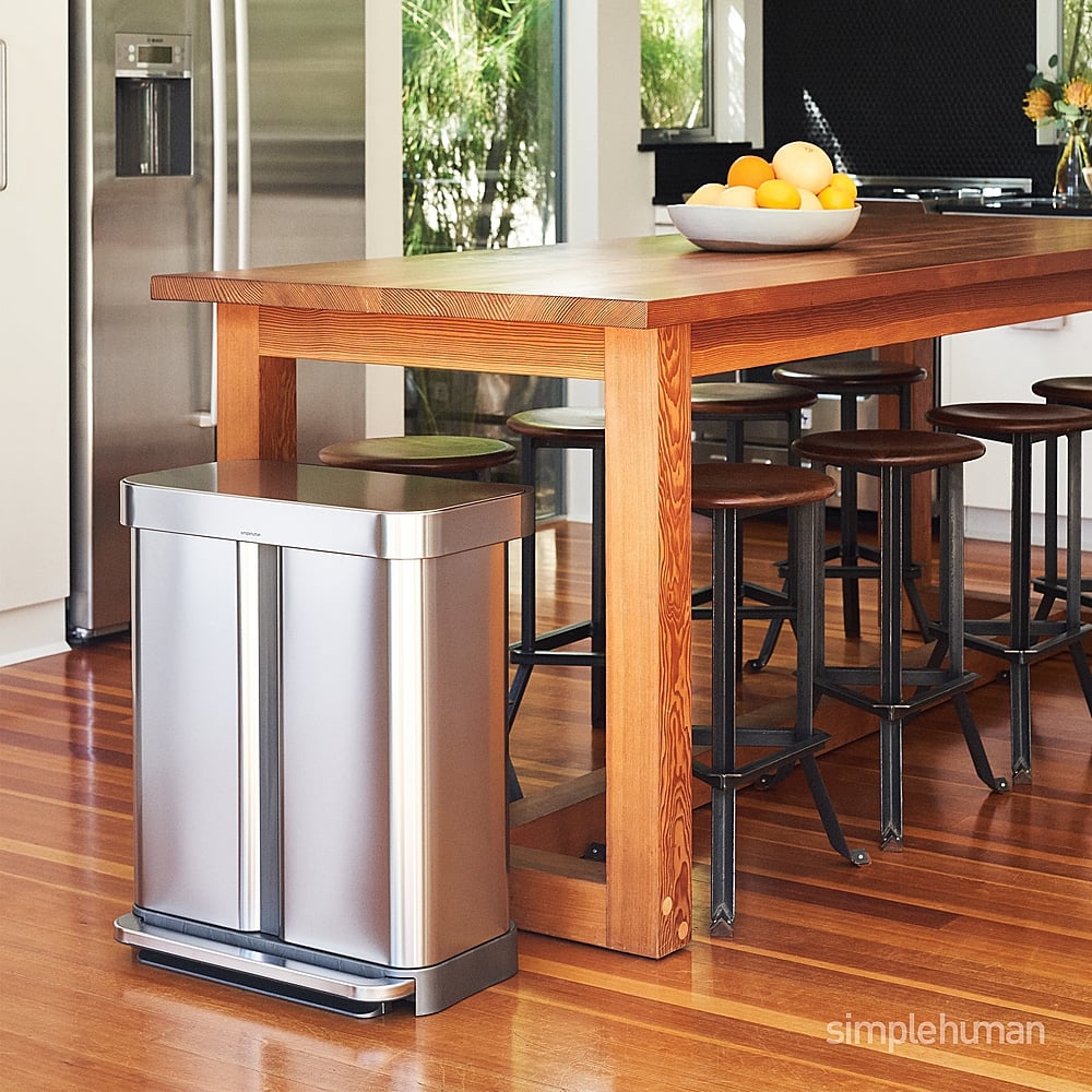 Alt View 18. simplehuman - 58 L Rectangular Hands-Free Dual Compartment Recycling Kitchen Step Trash Can with Soft-Close Lid - Brushed Stainless Steel.