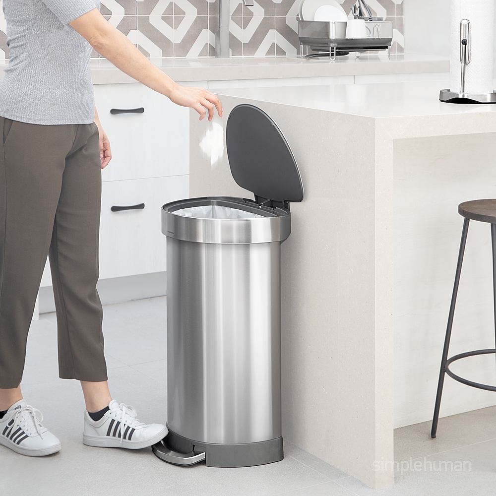 simplehuman 45 Liter / 12 Gallon Semi-Round Automatic Sensor Trash Can,  Brushed Stainless Steel