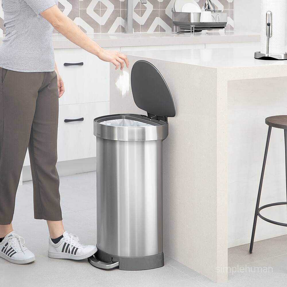 Alt View Zoom 15. simplehuman - 45 Liter Semi-Round Step Can with Liner Rim - Brushed Stainless Steel.