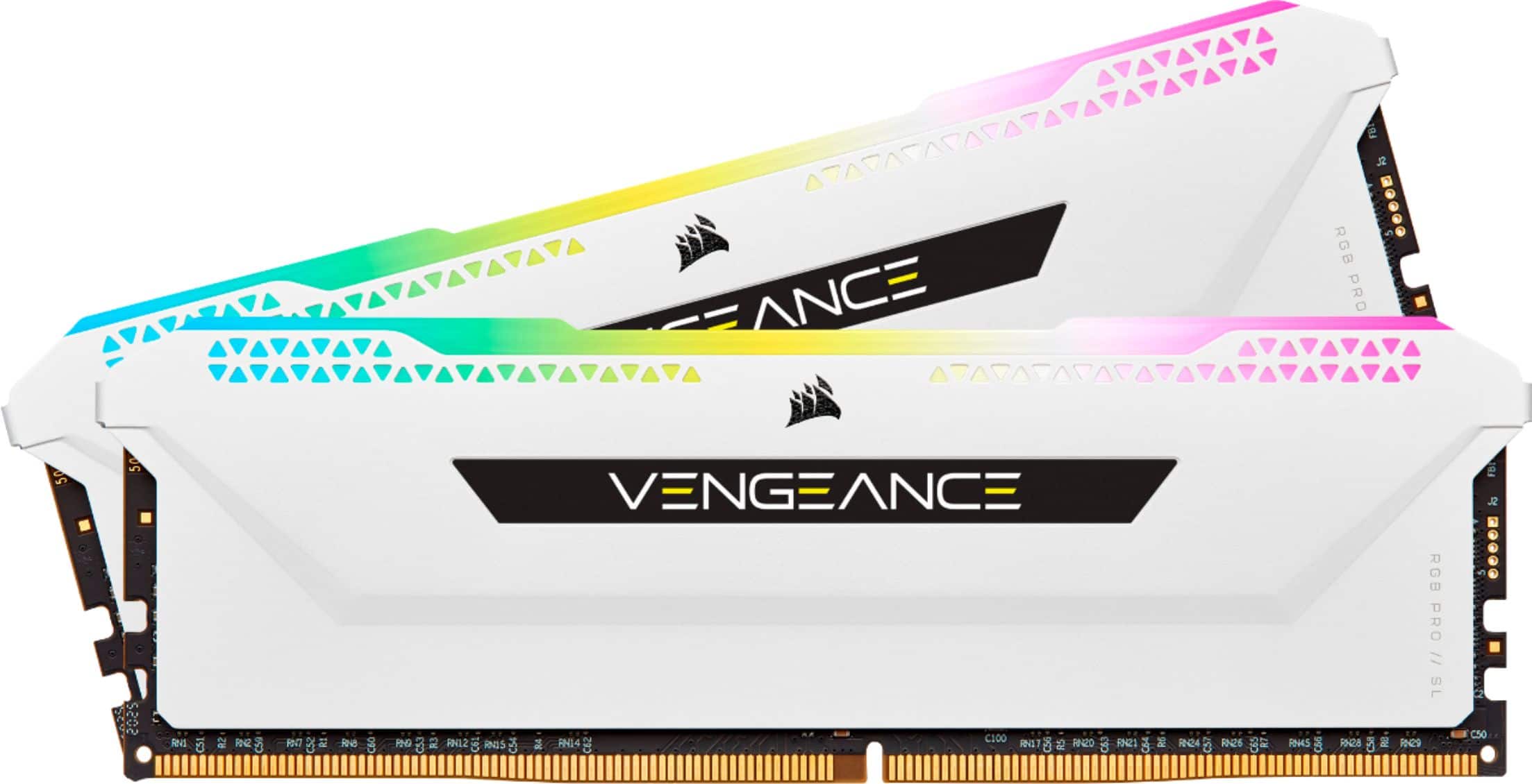 Front. CORSAIR - VENGEANCE RGB PRO SL 16GB (2x8GB) DDR4 3200MHz C16 UDIMM Desktop Memory - White.
