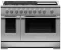 Fisher & Paykel - 48 in. Wide 5 Burner 7.7 Cu. Ft. Freestanding Double Oven Gas Convection Range - Stainless Steel