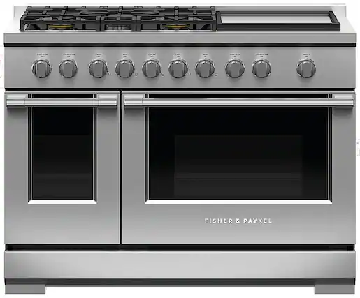 Front. Fisher & Paykel - 7.7 Cu. Ft. Freestanding Double Oven Gas Convection Range - Stainless steel.