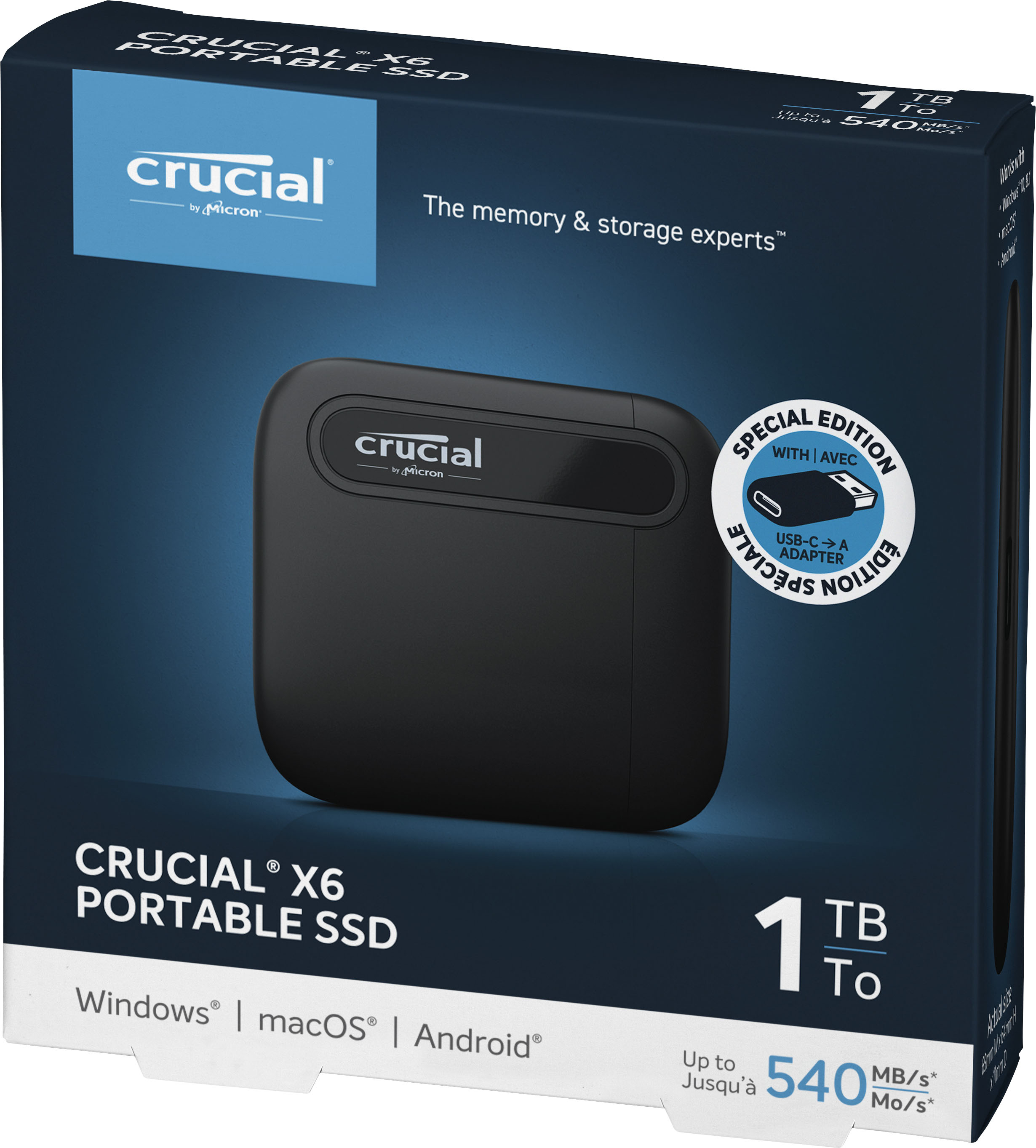 Crucial X6 SE 1TB External USB-C/USB-A Portable SSD CT1000X6SSD9SE - Best  Buy