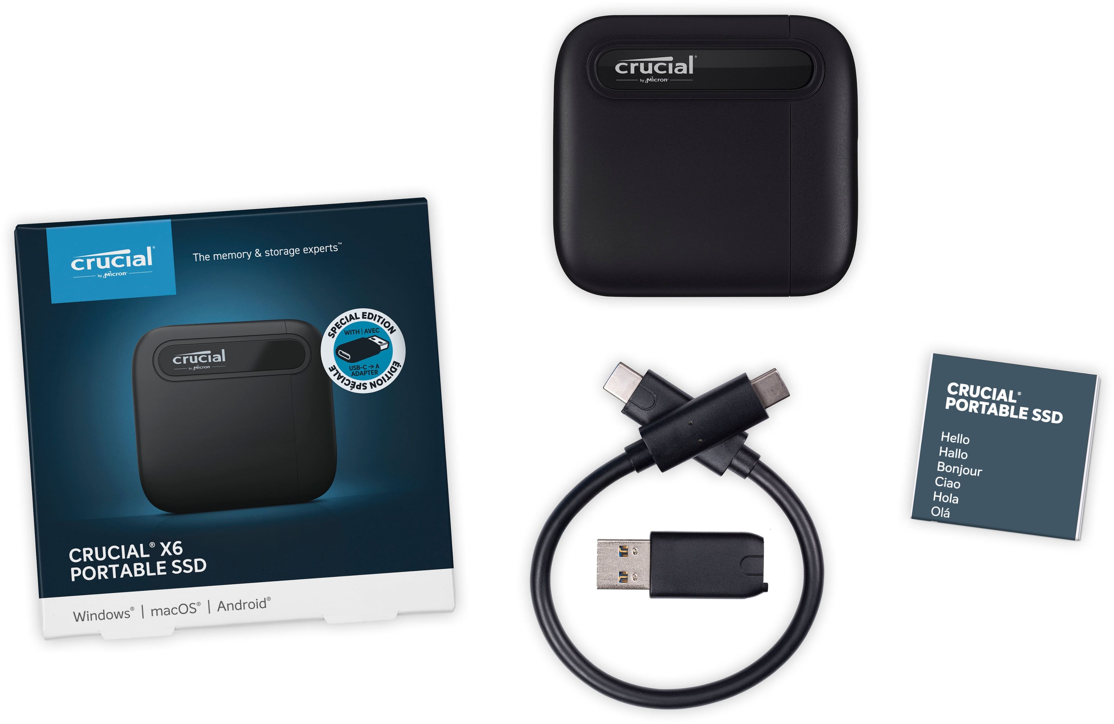 Angle. Crucial - X6 SE 2TB External USB-C/USB-A Portable SSD - Black.