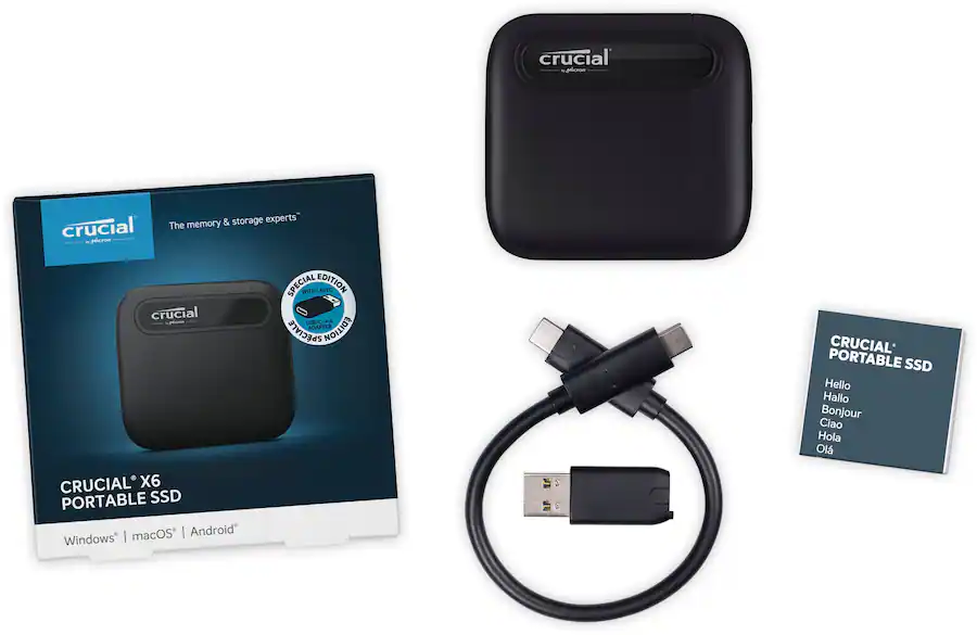 Crucial X6 SE 2TB External USB C/USB A Portable SSD Black