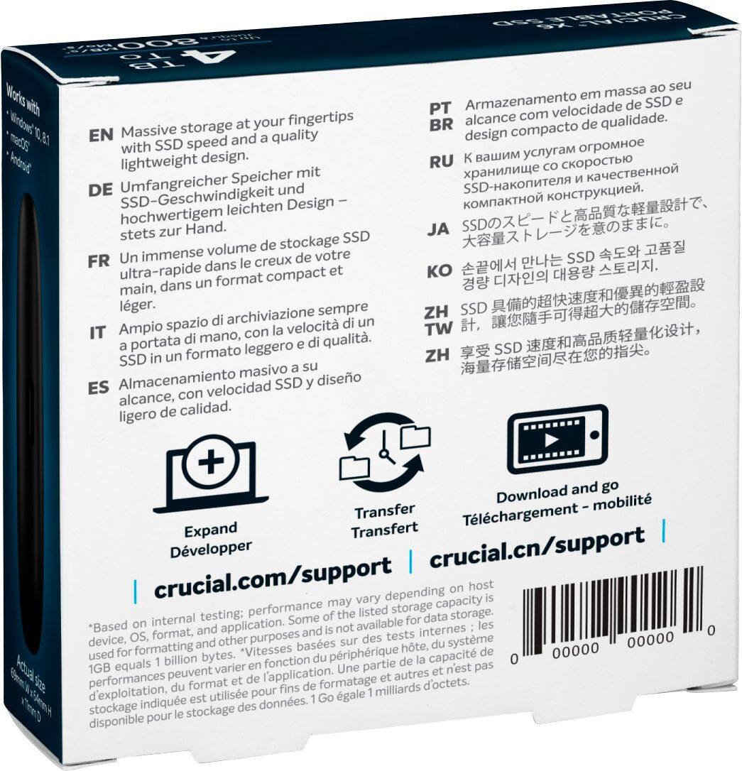 Alt View 15. Crucial - X6 SE 4TB External USB-C/USB-A Portable SSD - Black.